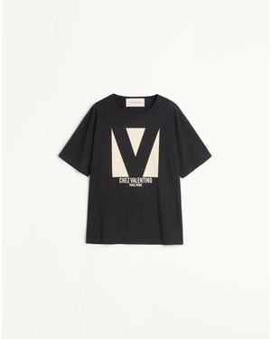 Valentino ジャージーコットン シェ ヴァレンティノプリント コットンtシャツ 女性 ブラック