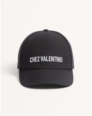 Valentino Garavani シェ ヴァレンティノ エンブロイダリー コットン ベースボールキャップ おとこ ブラック/アイボリー