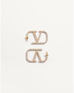 Valentino Garavani Vロゴ シグネチャー メタル X スワロフスキー®クリスタル ピアス 女性 ゴールド/クリスタル - ナチュラル