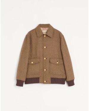 Valentino ハウンドトゥース ウール ボンバージャケット - ブラウン