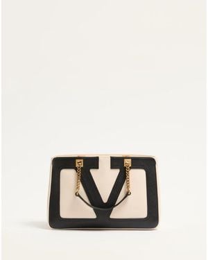 Valentino Garavani ヴァレンティノ ガラヴァーニ ヴィヴァ スーパースター ナッパレザー スモール トート 女性 バター/ブラック - ナチュラル
