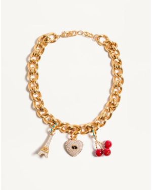 Valentino Garavani シェ ヴァレンティノ メタル X エナメル X スワロフスキー® クリスタル ネックレス 女性 アンティークブラス - メタリック