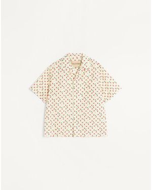 Valentino チェリフィックプリント コットンポプリン ボウリングシャツ おとこ バター - ホワイト