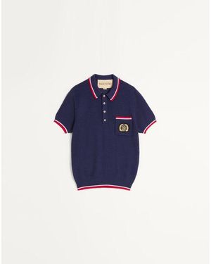 Valentino Vgパッチ コットンポロシャツ おとこ ブルー