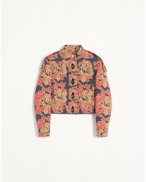 Valentino アプレリヴェール キルティングフロラールジャカード ピーコート 女性 インディゴ/マルチカラー - ホワイト