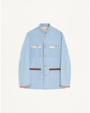 Valentino プリントエッジ付き デニムサファリジャケット - ブルー