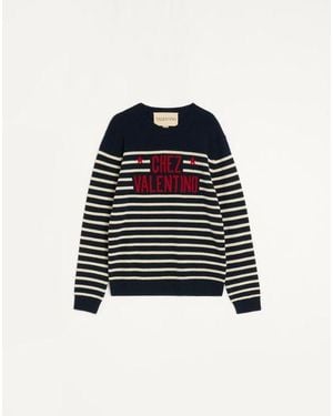 Valentino シェ ヴァレンティノ ジャカードモチーフ ウール セーター おとこ ブルー/バター