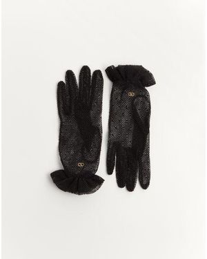 Valentino Garavani Vロゴ シグネチャー コットン X チュール グローブ 女性 ブラック/ゴールド