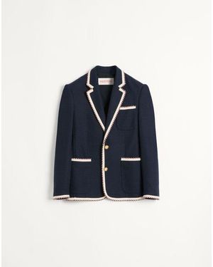 Valentino トーションパイピング ジャージー コットン シングルブレスト ジャケット おとこ ネイビー - ブルー