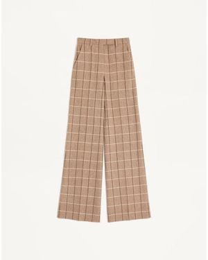 Valentino ウィンドウペンチェックパターン ウール パンツ 女性 ベージュ/ボルドー/アイボリー 38s - ナチュラル