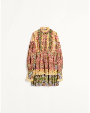 Valentino ボヤージュ イマジネールカシミアモスリン ショートドレス 女性 マルチカラー - ホワイト
