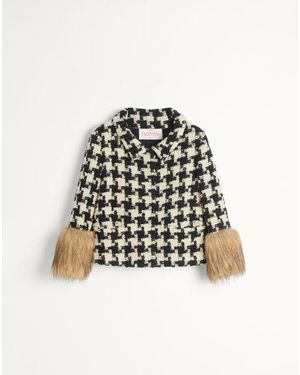 Valentino 千鳥格子柄 ツイード ジャケット 女性 アイボリー/ブラック - ホワイト