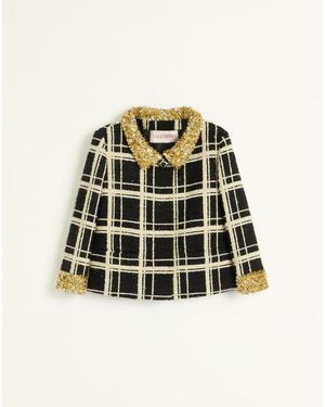 Valentino エンブロイダリー マクロチェック ツイード ジャケット 女性 ブラック/アイボリー/ゴールド - マルチカラー