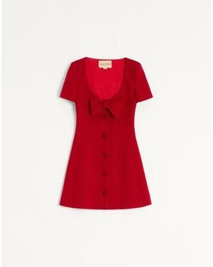 Valentino プレーンウールツイード ショートドレス 女性 パリス - レッド
