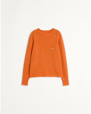 Valentino シェットランドウール Vロゴエンブロイダリー クルーネック セーター おとこ オレンジ