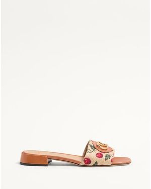 Valentino Garavani Vロゴシグネチャー チェリフィックパターン スライドサンダル 20mm 女性 ナチュラル/レッド - ピンク