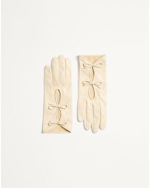 Valentino Garavani Vロゴ シグネチャー ボウ ナッパレザー グローブ 女性 バター - ナチュラル