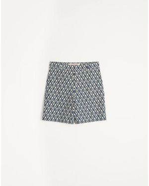 Valentino トゥッタラ V プリント コットンポプリン バミューダパンツ おとこ ネイビー/クリーム - グレー