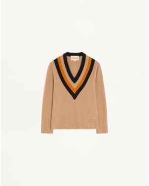 Valentino ウール ニットプル 女性 キャメル/ブラック - ナチュラル