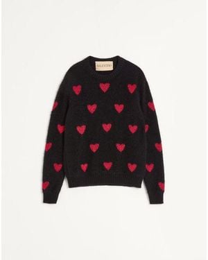 Valentino ハートジャカードパターン モヘアウール X ルレックス セーター おとこ ブラック/レッド