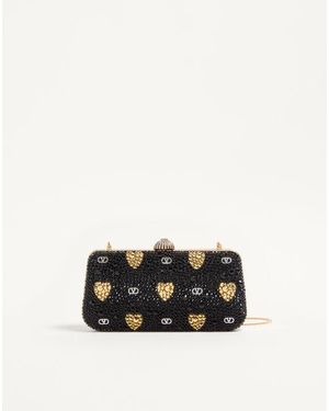 Valentino Garavani キャリー シークレット クール ド クール モチーフ ラインストーン ミノディエール 女性 ブラック/ゴールド/クリスタル - ホワイト
