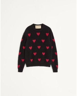 Valentino ハートジャカードパターン モヘアウール X ルレックス セーター おとこ ブラック/レッド