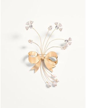 Valentino Garavani パピエフローラル メタル X 天然パール X スワロフスキー®クリスタル ブローチ 女性 ゴールド/クリーム/クリスタル - ホワイト