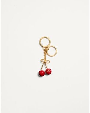 Valentino Garavani シェ ヴァレンティノ メタル X エナメル キーリング付きバッグチャーム 女性 アンティークブラス/レッド - ホワイト