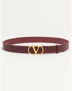 Valentino Garavani Vロゴ シグネチャー カーフスキン ベルト 30mm おとこ パープル - レッド