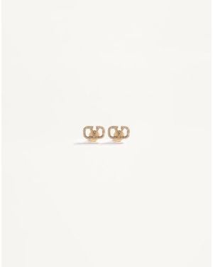 Valentino Garavani Vロゴ シグネチャー メタル X スワロフスキー®クリスタル ピアス 女性 ゴールド/クリスタル - ナチュラル