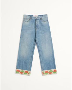 Valentino ジャカードヘム デニム パンツ おとこ デニム - ブルー