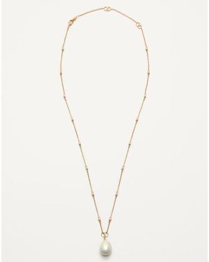 Valentino Garavani Vロゴ シグネチャー メタル X パール X スワロフスキー® クリスタル ネックレス 女性 ゴールド/クリーム/クリスタル - ナチュラル