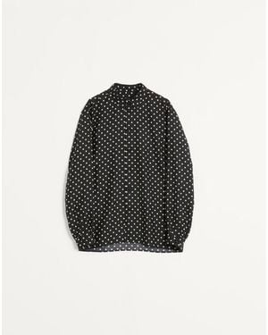 Valentino プリュス ドゥ ポワ プリント シルクツイル シャツ おとこ ブラック/バター