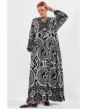 Bigdart Gemustertes V-Ausschnitt Maxikleid - Schwarz