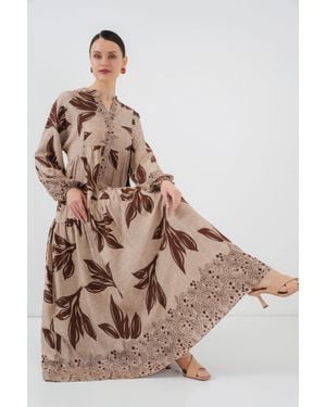 Bigdart Gemustertes V-Ausschnitt Maxikleid - Natur