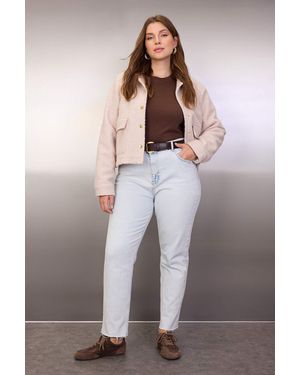 Trendyol Damen Türkis Einfarbig Mom Hohe Taille Große Größen Jeans - Blau