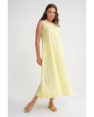 MixRay Lässig Geschnittenes Maxikleid Mit Taschen - Gelb