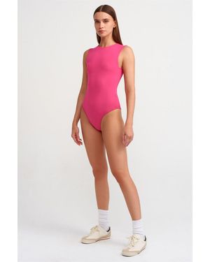 Dilvin Nahtloser Ärmelloser Slim-Fit Einteiler - Pink