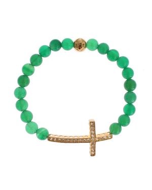 Nialaya Jade Stein Cz Kreuz 925 Silberarmband - Grün