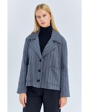 MixRay Übergroße Gestreifte Knopfjacke - Blau
