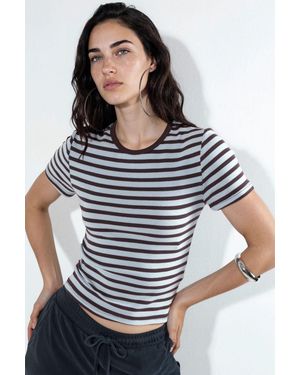 Busem Gestreiftes Rundhalsausschnitt T-Shirt - Schwarz