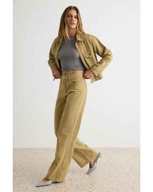 Trendyol Mi̇Lla Damen Einfarbig Weites Bein Hohe Taille Jeans - Grün