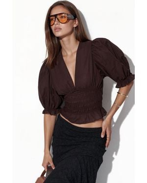 Busem Taillierte Chiffon-V-Ausschnitt-Bluse - Schwarz