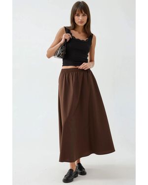 Busem Elastischer Taillenslip Midi-Rock Mit Taschen - Braun