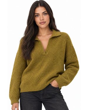 MixRay Dicker Strickpullover Mit Lässiger Passform Und Hemdkragen - Grün