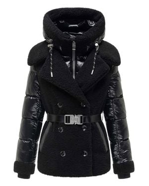 Navahoo Damen Teddy-Steppjacke Kuschelhäschen – Mit Abnehmbarer Kapuze & Gürtel - Schwarz