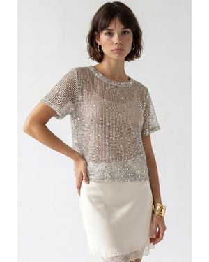 MixRay Paillettenstoff Crew Neck Bluse - Mettallic