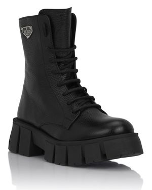 Philipp Plein Stiefel Niedrig Flach Logo - Schwarz