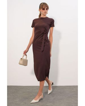 Bigdart Figurbetontes Midi-Jersey-Kleid Mit Bindedetail - Braun