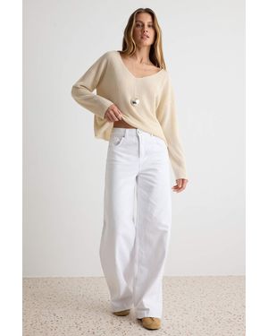 Trendyol Mi̇Lla Damen Einfarbig Weites Bein Super Hohe Taille Jeans - Weiß
